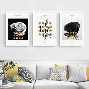 Modern Home Decor Black White Flower Rose Wall Art Canvas Painting Posters and Prints Wall Pictures for Living Room decoration