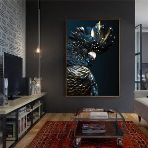 Nordic Animals Cockatoo Poster Black Navy Blue Owl Bird Wall Art Canvas Painting and Prints Pictures for Living Room Home Decor