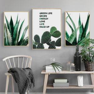 Nordic Decoration Watercolour Plant Cactus Print Green Leaf Wall Art Canvas Painting Poster Life Quotes Picture for Living Room