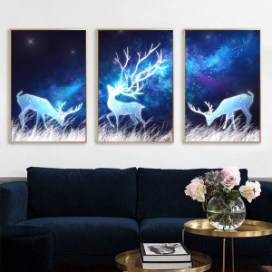 Nordic Fantasy Elk Canvas Poster Abstract Painting starry Night Wall Art Print Wall Pictures for Living room Modern Home Decor