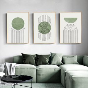 Nordic Green Geometric Canvas Poster Abstract Line Print Wall Art Painting Modern Minimalist Picture For Living Room Decoration