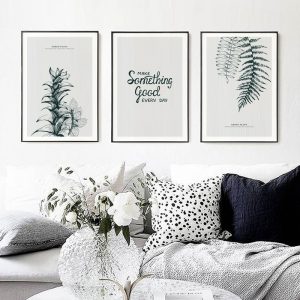 Nordic Green Plant Leaves Canvas Poster Minimalist Wall Art Print Painting Quotes Decorative Pictures for Living Room Home Decor