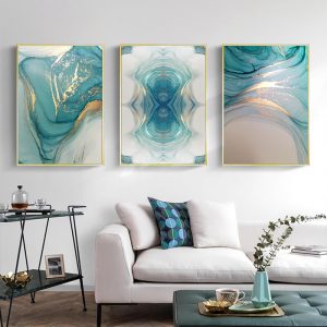Nordic Light Luxury Blue Canvas Painting Modern Home Abstract Gold Poster and Print Wall Art Picture for Living Room Decoration