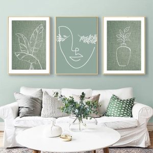 Nordic Minimalist Green Plant Abstract Character Feather Picture Wall Art Living Room Bedroom Poster Modern Decorative Painting