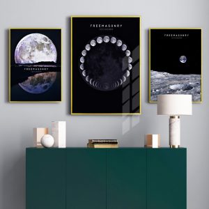 Nordic Moon Earth Canvas Poster Black and White Wall Art print Painting Decorative Pictures for Living room Moden Home Decor