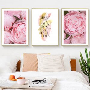 Nordic Peony Flower Wall Art Poster Canvas Painting Decoration Quote Print Wall Pictures for Living room Scandinavian Home Decor