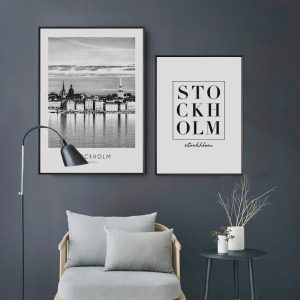Nordic Poster Black White Stockholm Landscape Canvas Painting Leaf Quotes Wall Art Print Wall Picture for Living Room Home Decor