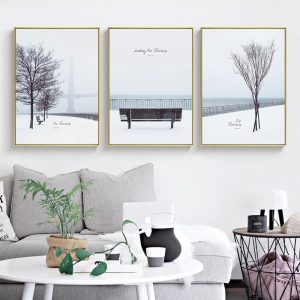 Nordic Style Sea Landscape Poster Print Black White Snow Tree Wall Art Canvas Painting Wall Picture for Living room Home Decor