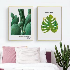 Nordic Watercolour Monstera Plant Print Green Leaf Wall Art Canvas Painting Poster Cactus Picture for Living Room Home Decor