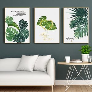 Nordic Watercolour Plant Monstera Print Green Leaves Wall Art Canvas Painting Poster Modern Picture for Living Room Home Decor