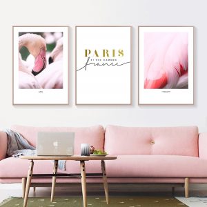 Pink Flamingo Feather Canvas Art Wall Painting Paris Quote Posters and Prints Nordic Decoration Picture Living Room Home Decor
