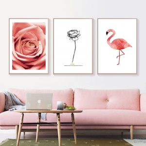 Pink Flower Rose Canvas Art Poster Flamingo Wall Painting Nordic Print Wall Pictures for Living room Scandinavian Home Decor