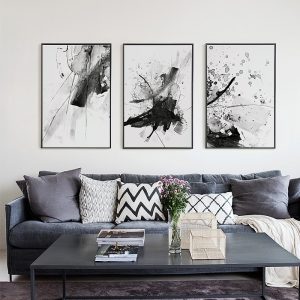 Traditional Chinese style Ink Black White Wall Art Canvas Painting Modern Abstract Poster Print Picture for Living Room Bedroom