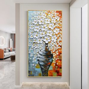 Abstract Textured Plum Blossom Flower Oil Painting 100% Hand Painted On Cotton Canvas Modern Nordic Wall Art For Home Room Decor