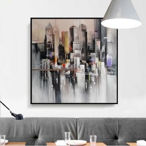 Modern Abstract City Landscape Oil Paintings Hand Made Large Size Canvas Wall Art Picture For Living Room Home Decoration