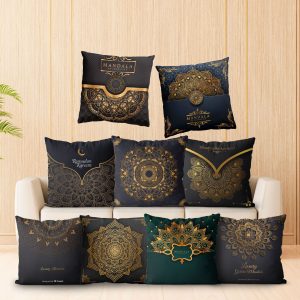 45X45CM New Design Black Gold Mandala Light Luxury Printed Pillow Fabric Sofa Backrest Bedroom Pillowcase