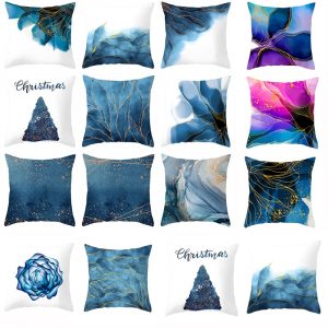 45x45cm Blue Ink Gold Edge Pillowcase Geometric Cushion Cover Blue abstract printed Polyester Throw Pillow Case Sofa
