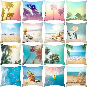 45x45cm Blue Pillow Case Summer Beach VacationStyle Printing Cushion Cover Seaside Hotel Sofa Decoration Bedding Back Pillowcase