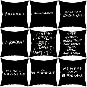 45x45cm Classic Letters Cushion Cover Black One Side Print Pillow Case Friendship Alphabet Motto Sofa Office Home Pillowcase