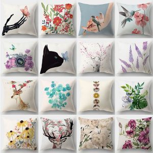 45x45cm Deer Animal Pillow Cases Natural Leaves Flower Landscape Cushion Cover Short Plush Pillowslip Sofa Home Decoration