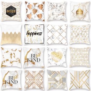 45x45cm Luxury Throw Pillow Gold Marble On White Throw Pillow Cover Cushions for Sofa Modern Geometric Graphic Casual Pillowcase