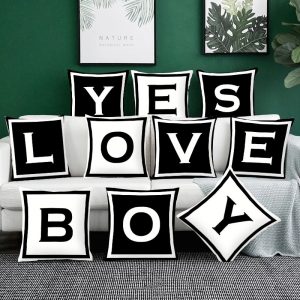 Black and White Letter Printed Pillow Sofa Cushion Cover Decorative Polyester Pillow Case Car Office  Home Decoration Modern
