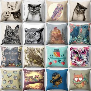 Cute Cartoon Owl Animal Cushion Pillow Cover Retro Birds Pillowcase for  Home Sofa Bedroom Yoga Car Waist Pillow Case Decorative