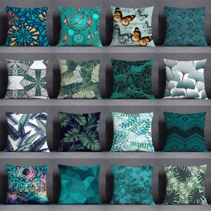 Dark Green Leaf Pattern Home Decorative Pillowcase Nordic Style Living Room Sofa Cushion Cover 45x45cm Bed Pillow Covers