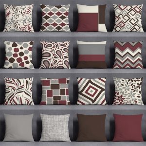 Dark Red Color Geometric Pattern Square Pillowcase Living Room Decorative Pillow Covers Home Office Sofa Cushion Cover 45x45cm