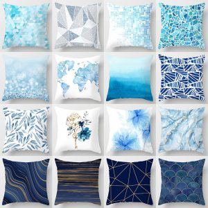 Modern Minimalist Blue Geometric Print Marble Pillowcase Throw Pillow Home Decor Pillowcover Art Cushion Covers  Sofa Pillowcase