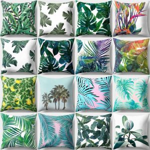 Nordic Green Leaves Cactus Tropical Plant Cushion Cover 45x45cm Home Bedroom Decorative Pillowcase Sofa Pillow Covers