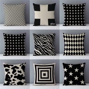 Nordic Striped Geometric White and Black Linen Cushion Cover for Sofa Bed Home Decorative Pillows Square Pillowcase 45x45cm