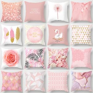 Pink Feather Pillowcase Short Plush Decorative Sofa Cushion Case Girls Bed Pillow Cover Home Decor Pillow Case 45*45cm