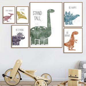 Triceratops Pterosaur Cartoon Dinosaur Wall Art Canvas Painting Nordic Posters And Prints Wall Pictures For Kids Room Decor