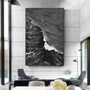 Handed Wall Art Sea Wave Painting Black Blue Green Abstract Art Ocean Art Oil Painting Wall Art Large Wall decor