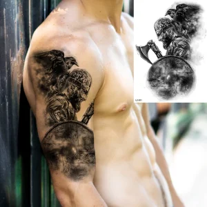 Black Spartan Temporary Tattoos For Men Boys Lion Knight Wolf Skull Compass Tiger Fake Tattoo Sticker Arm Leg Tatoos Waterproof - Color : DLZ201