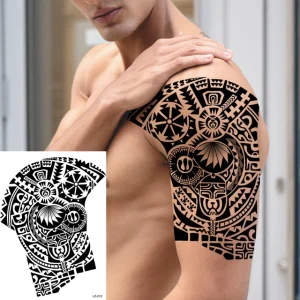 Black Spartan Temporary Tattoos For Men Boys Lion Knight Wolf Skull Compass Tiger Fake Tattoo Sticker Arm Leg Tatoos Waterproof - Color : DLZ212