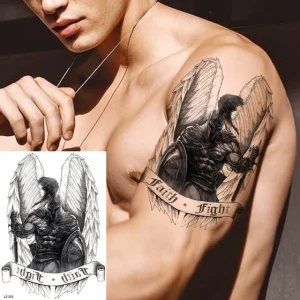 Black Spartan Temporary Tattoos For Men Boys Lion Knight Wolf Skull Compass Tiger Fake Tattoo Sticker Arm Leg Tatoos Waterproof - Color : DLZ202