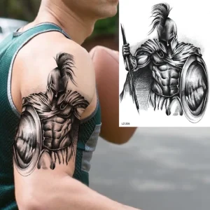 Black Spartan Temporary Tattoos For Men Boys Lion Knight Wolf Skull Compass Tiger Fake Tattoo Sticker Arm Leg Tatoos Waterproof - Color : DLZ205