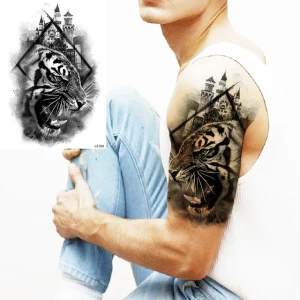Black Spartan Temporary Tattoos For Men Boys Lion Knight Wolf Skull Compass Tiger Fake Tattoo Sticker Arm Leg Tatoos Waterproof - Color : DLZ232