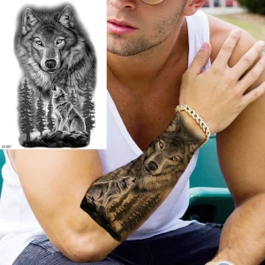 Black Spartan Temporary Tattoos For Men Boys Lion Knight Wolf Skull Compass Tiger Fake Tattoo Sticker Arm Leg Tatoos Waterproof - Color : DLZ227