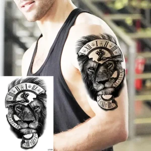 Black Spartan Temporary Tattoos For Men Boys Lion Knight Wolf Skull Compass Tiger Fake Tattoo Sticker Arm Leg Tatoos Waterproof - Color : DLZ228
