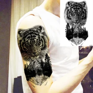 Black Spartan Temporary Tattoos For Men Boys Lion Knight Wolf Skull Compass Tiger Fake Tattoo Sticker Arm Leg Tatoos Waterproof - Color : DLZ225