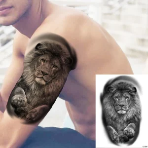Black Spartan Temporary Tattoos For Men Boys Lion Knight Wolf Skull Compass Tiger Fake Tattoo Sticker Arm Leg Tatoos Waterproof - Color : DLZ224