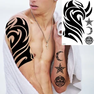 Black Spartan Temporary Tattoos For Men Boys Lion Knight Wolf Skull Compass Tiger Fake Tattoo Sticker Arm Leg Tatoos Waterproof - Color : DLZ218