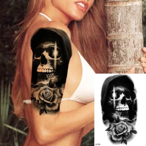 Black Spartan Temporary Tattoos For Men Boys Lion Knight Wolf Skull Compass Tiger Fake Tattoo Sticker Arm Leg Tatoos Waterproof - Color : DLZ234
