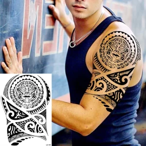 Black Spartan Temporary Tattoos For Men Boys Lion Knight Wolf Skull Compass Tiger Fake Tattoo Sticker Arm Leg Tatoos Waterproof - Color : DLZ199