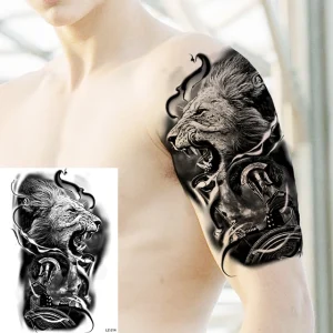 Black Spartan Temporary Tattoos For Men Boys Lion Knight Wolf Skull Compass Tiger Fake Tattoo Sticker Arm Leg Tatoos Waterproof - Color : DLZ214