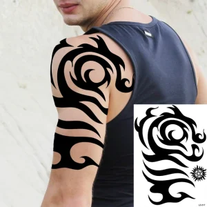 Black Spartan Temporary Tattoos For Men Boys Lion Knight Wolf Skull Compass Tiger Fake Tattoo Sticker Arm Leg Tatoos Waterproof - Color : DLZ217