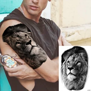Black Spartan Temporary Tattoos For Men Boys Lion Knight Wolf Skull Compass Tiger Fake Tattoo Sticker Arm Leg Tatoos Waterproof - Color : DLZ216